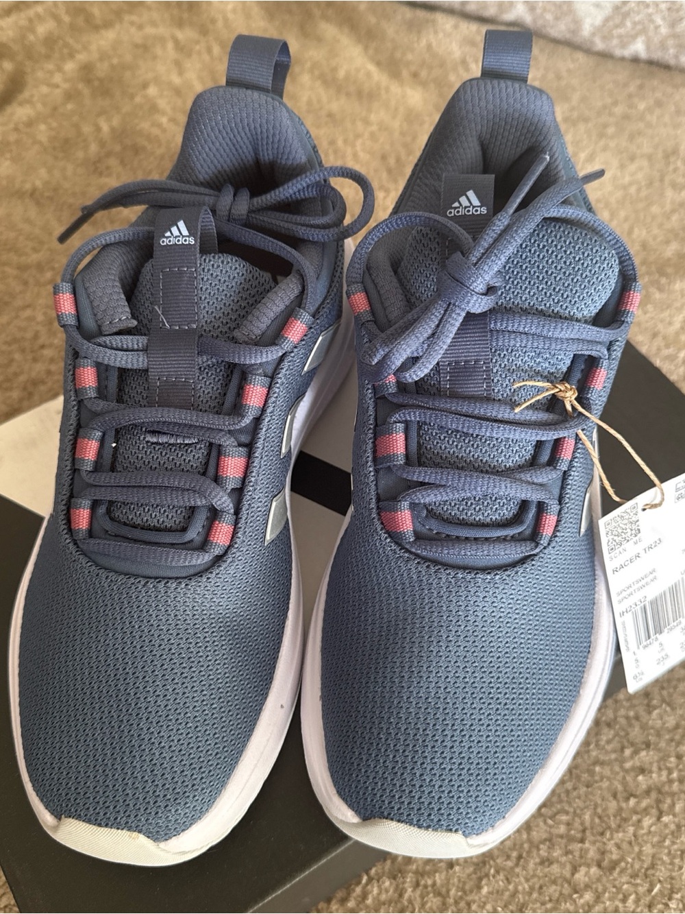 adidas Blue Mesh Sneakers with Pink Accents